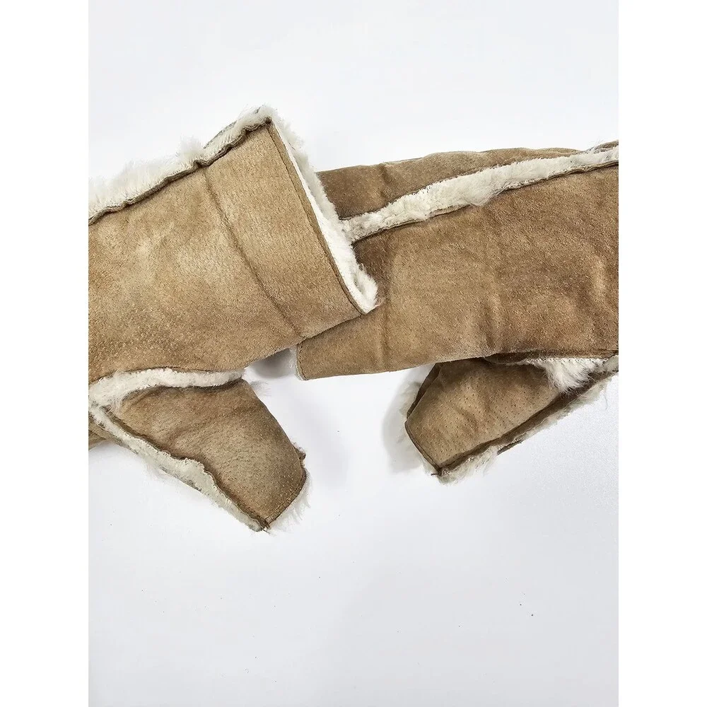 Wilsons Leather Large Tan Suede Leather Fingerless Mittens Gloves